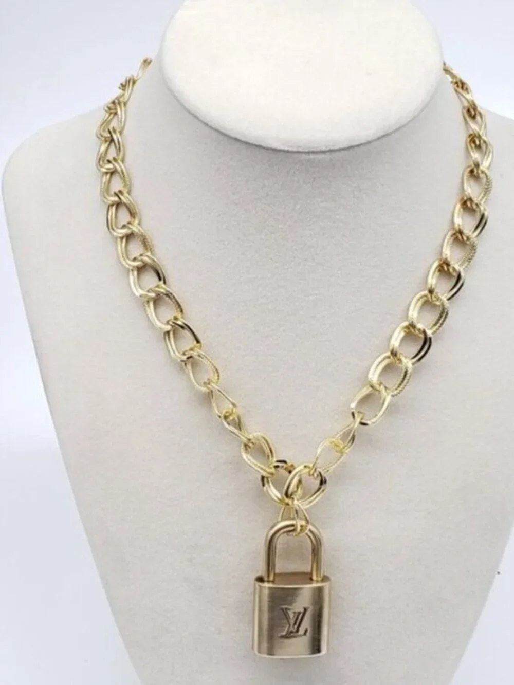 Authentic Louis Vuitton Gold Padlock w/ Unbranded Fashion Stainless Steel Chain